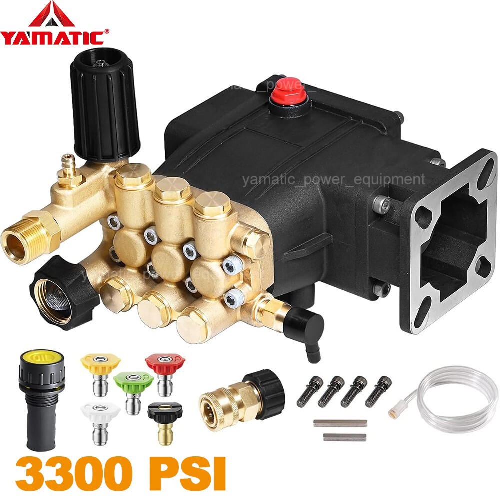 YAMATIC Horizontal Triplex Pressure Washer Pump 3/4″ Shaft 3300 PSI 3.0 GPM 8 HP
