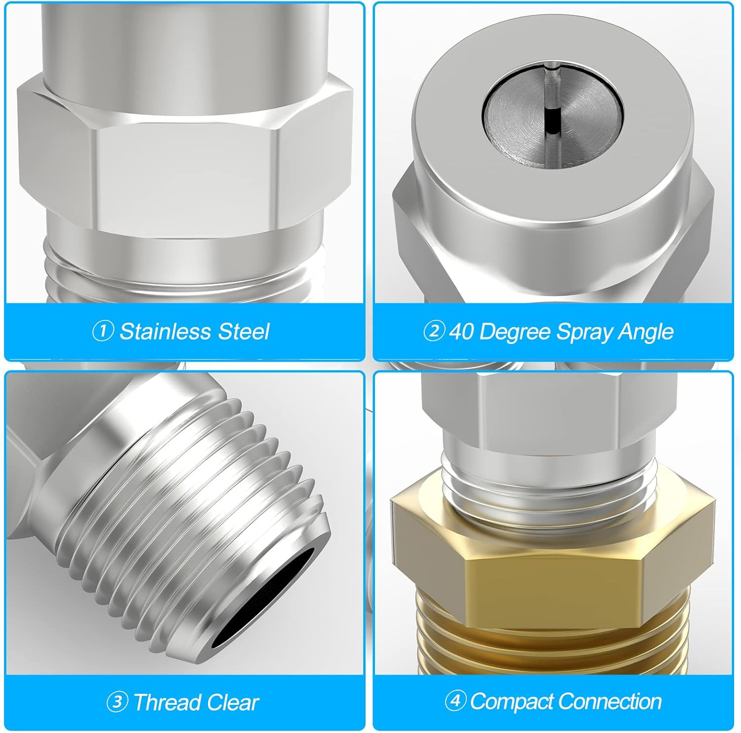 40 Degree Surface Cleaner Tips, 1/4 Inch NPT Male, 2.5 Orifice, 4000 PSI Threade