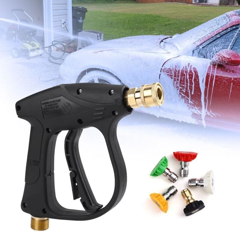 1/4″ High Pressure Washer Gun 4000PSI Car Wash Foam Spray Short Wand w/ 5 Nozzle