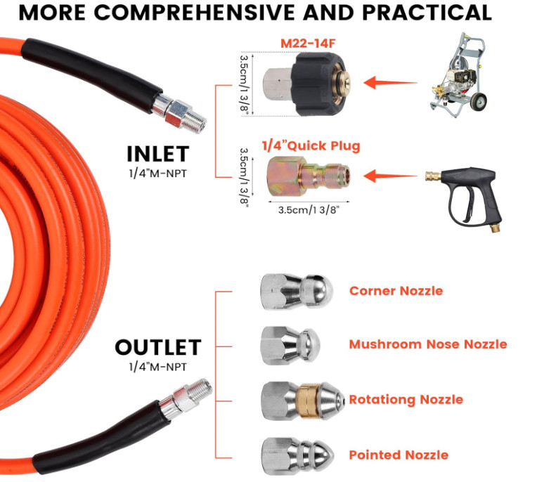 100FT Sewer Jetter Kit for Pressure Washer, 5800 PSI Water Jet Drain Cleaner