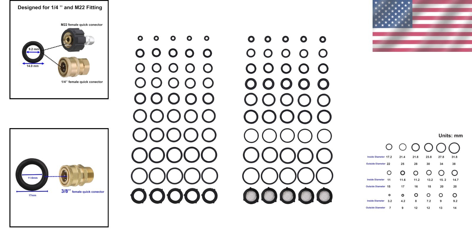 Comprehensive 100-Piece O Ring Kit for Pressure Washer Accessories – 18 Variants