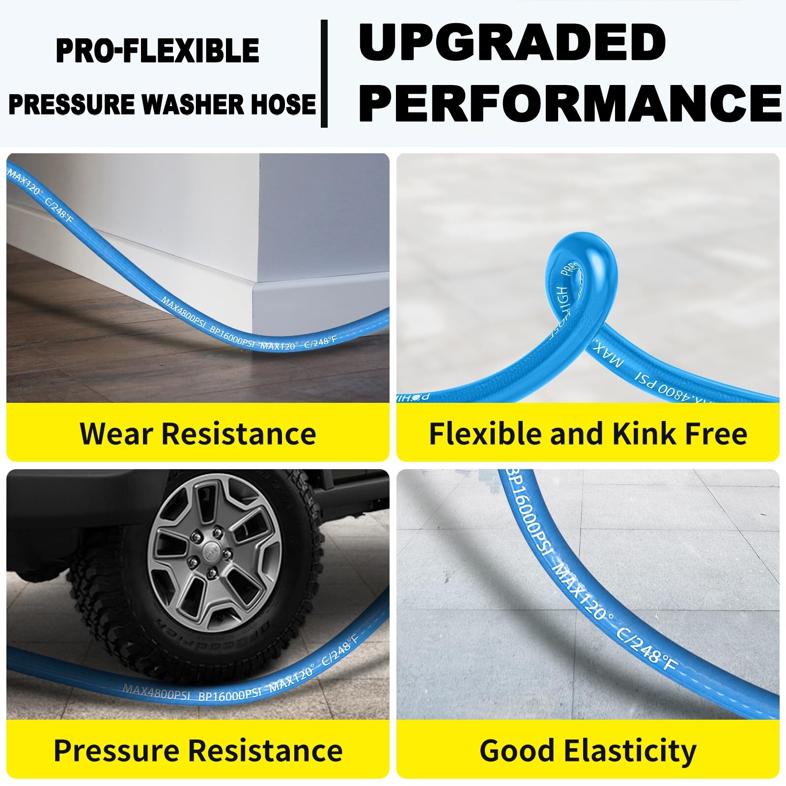 3/8″ 4800 psi Hot Water Rubber Pressure Washer Hose 30 ft 248℉ Extension Cable