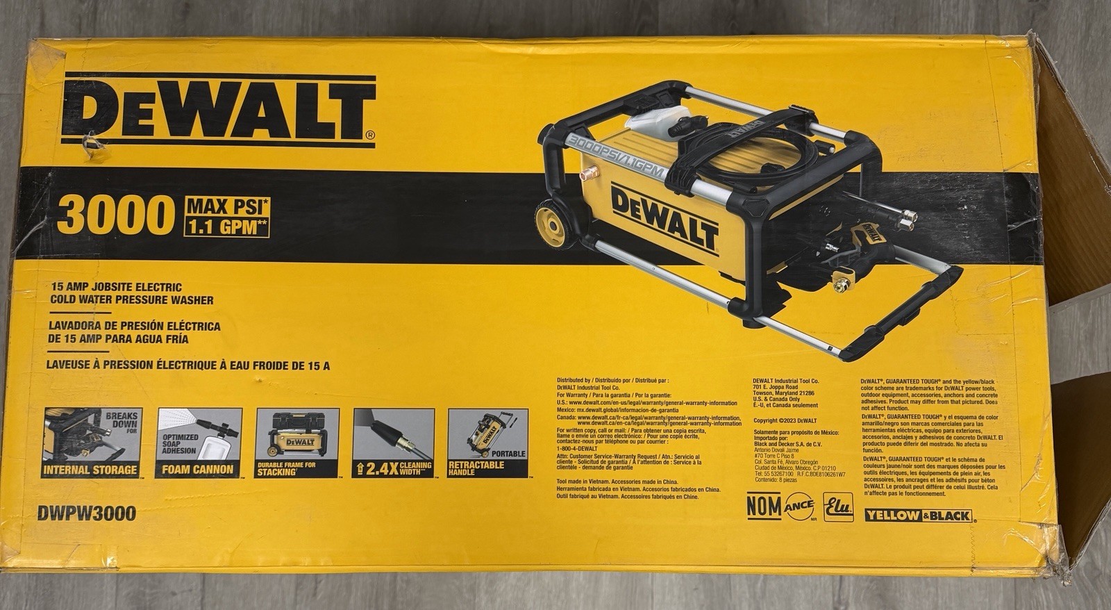 DEWALT DWPW3000 JOB SITE NON WORKING PRESSURE WASHER 15AMP MAX PSI 1.1 GPM