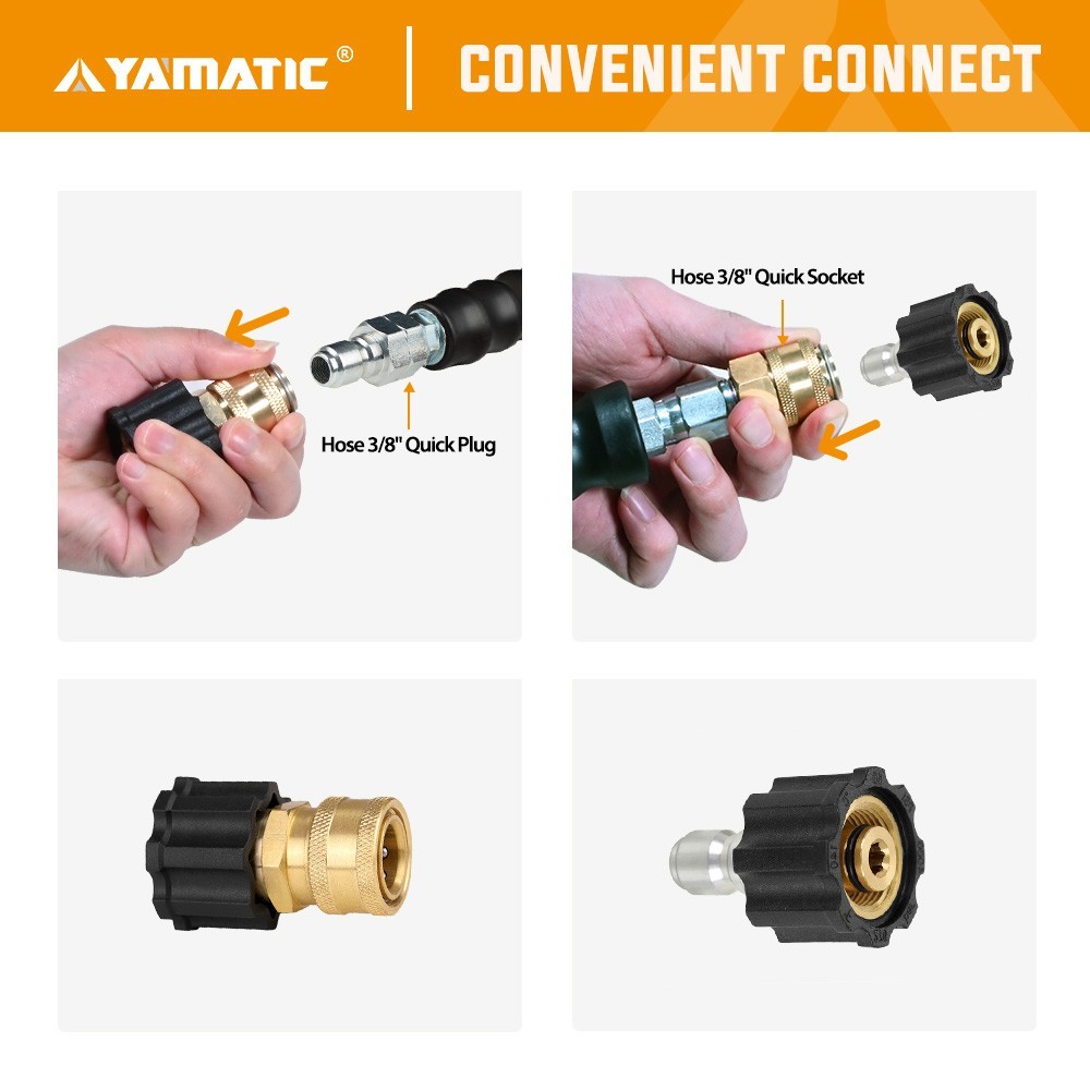 YAMATIC Pressure Washer Quick Connect Kit, M22 Female to 3/8″ Socket and Plug