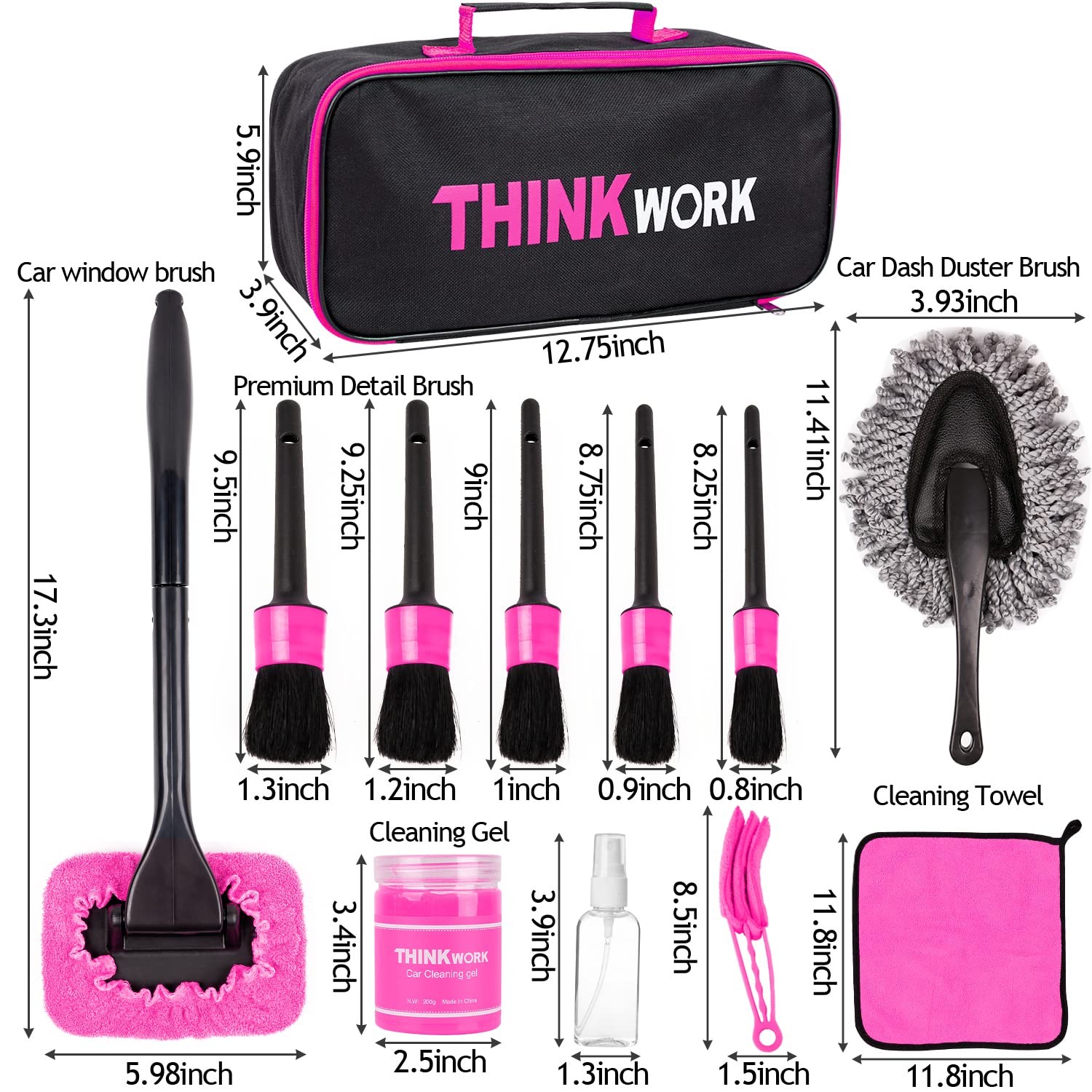 Pink Car Duster Interior Kit Detailing Brushes for Windows Dashboard Air Vents
