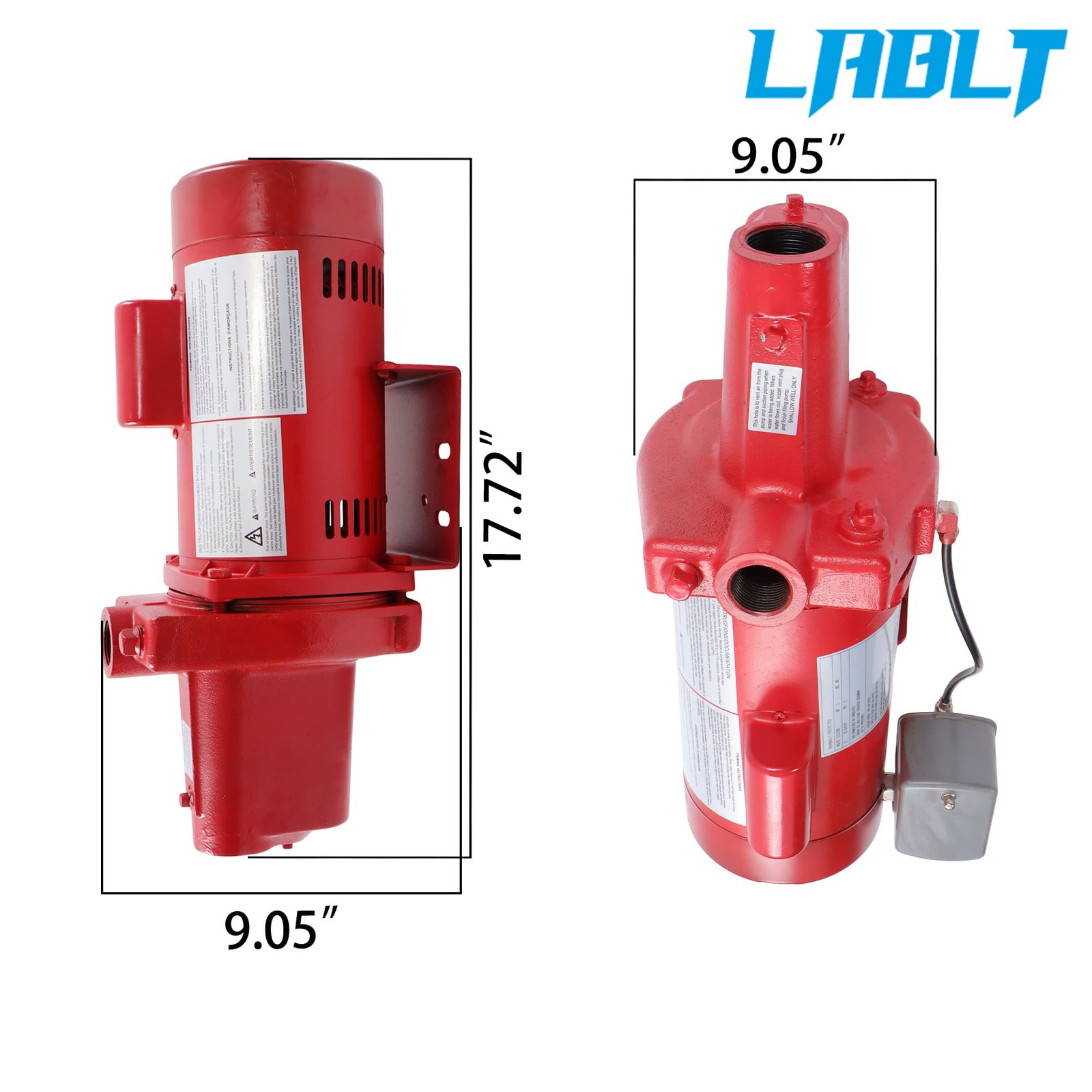 LABLT 1HP 23GPM Dual Voltage 115/230 Volt Cast Iron Shallow Jet Pump Red 602208