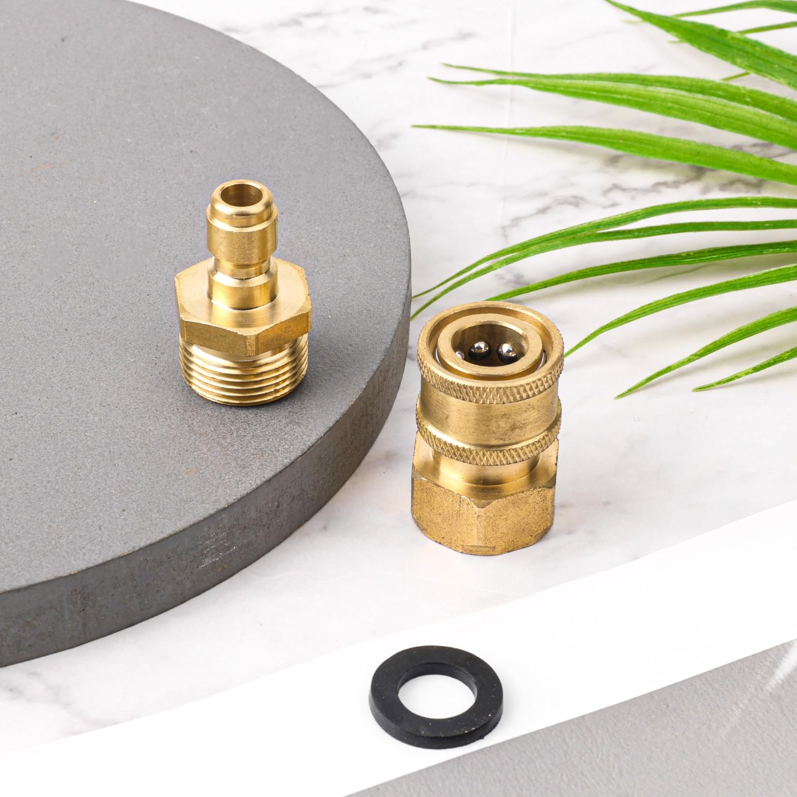 2 PCS M22 14mm To 3/8 Inch Pressure Washer Adapter Set Brass 5000 PSI Kit