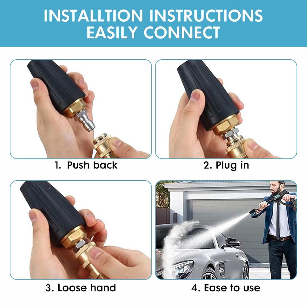 4.0GPM High Pressure Washer Rotating Turbo Nozzle Spray Tip 4000PSI 1/4″ Quick