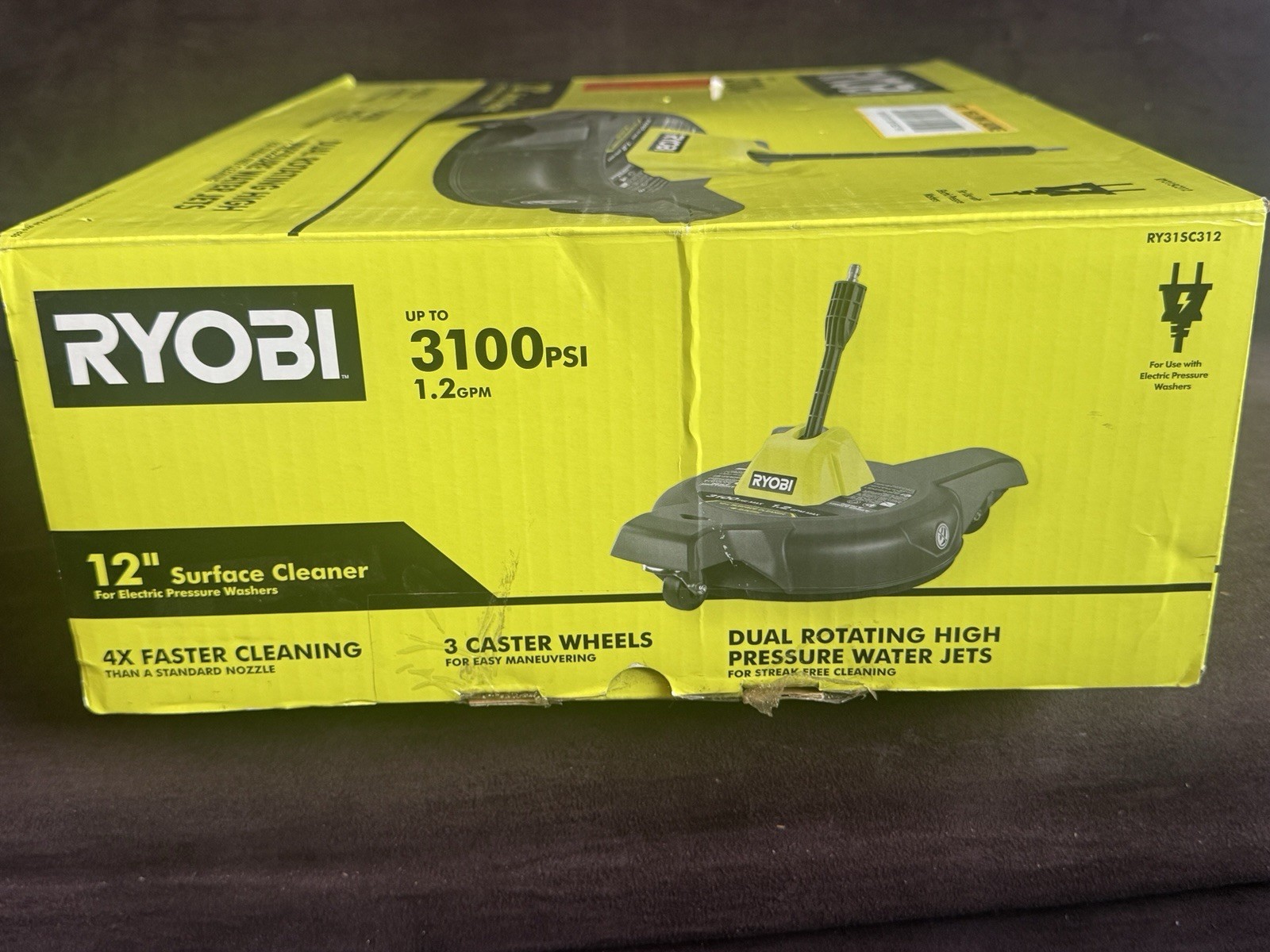RYOBI 12 in. 3100 PSI Electric Pressure Washer Surface Cleaner w/Caster Wheels