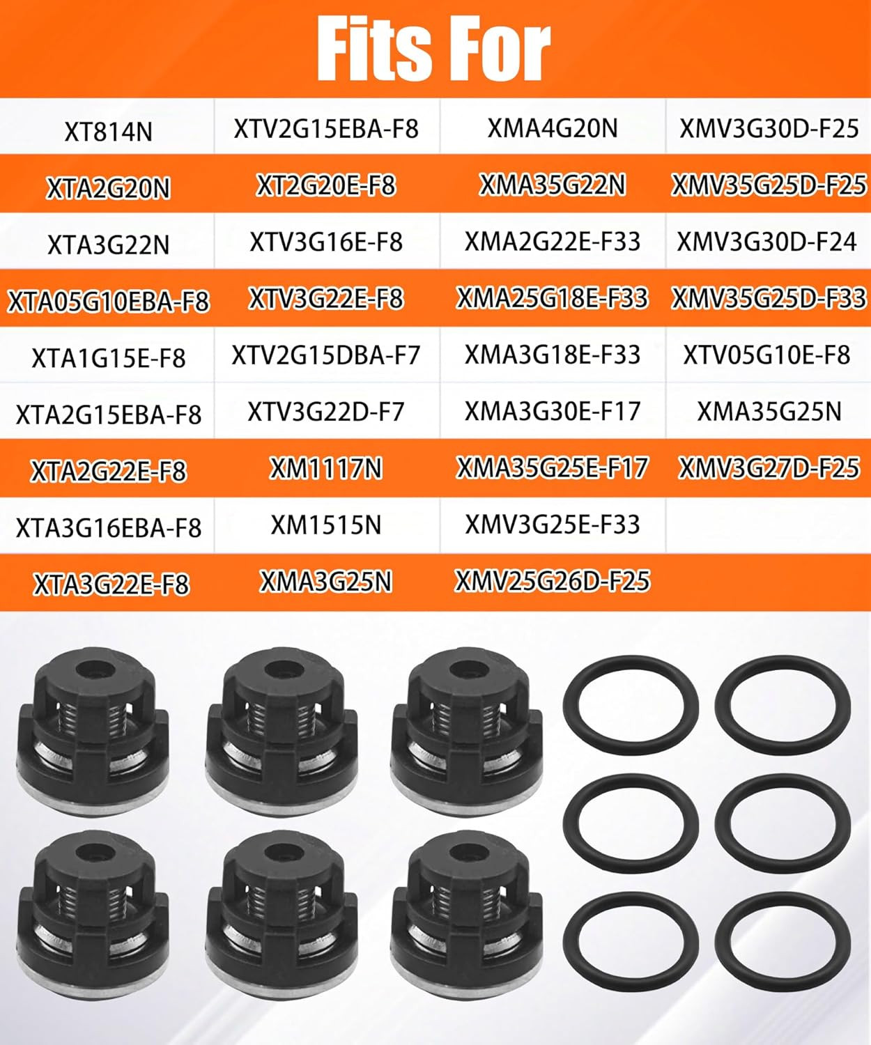 6-Pack Pressure Washer Pump Check Valves Kit with O-Rings Fits for Annovi Reverb