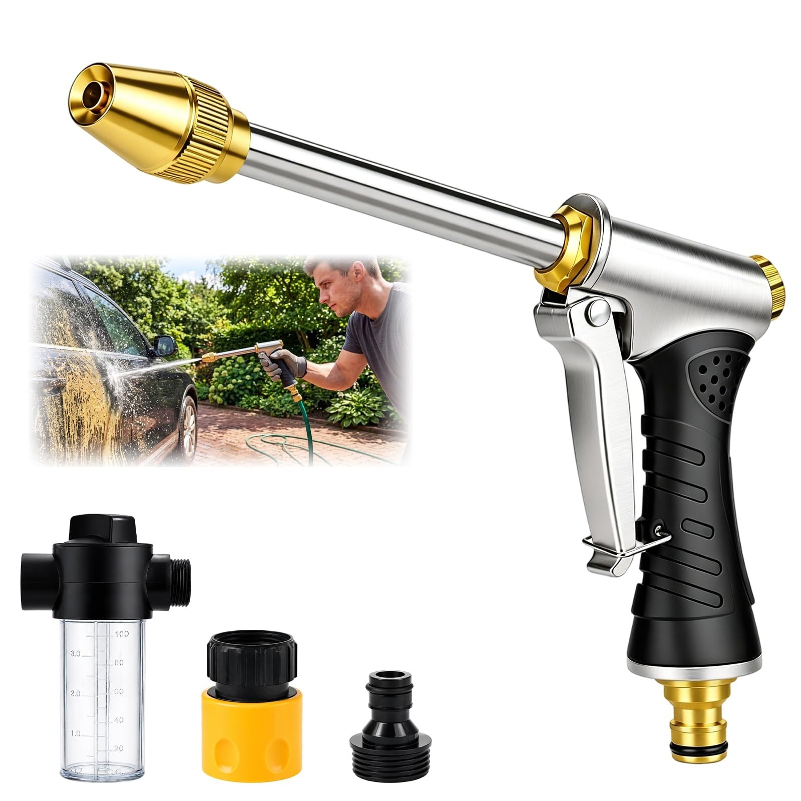High-Pressure Hose Nozzle Gun – 3 Adjustable Spray Modes for Car & Garden Cleani
