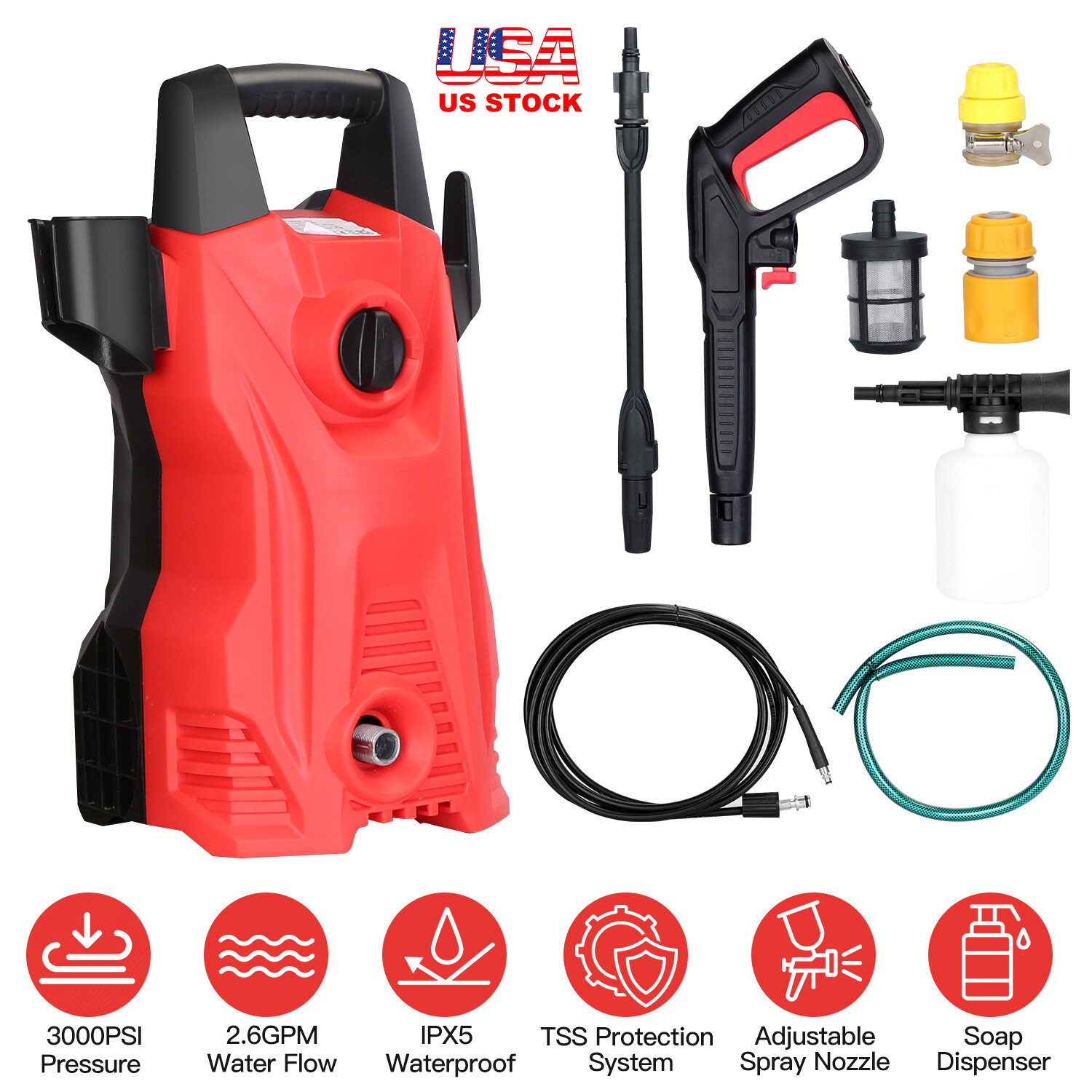 Electric Pressure Washer 3000 PSI 3.2 GPM, Power Washer Foam Cannon Waterproof