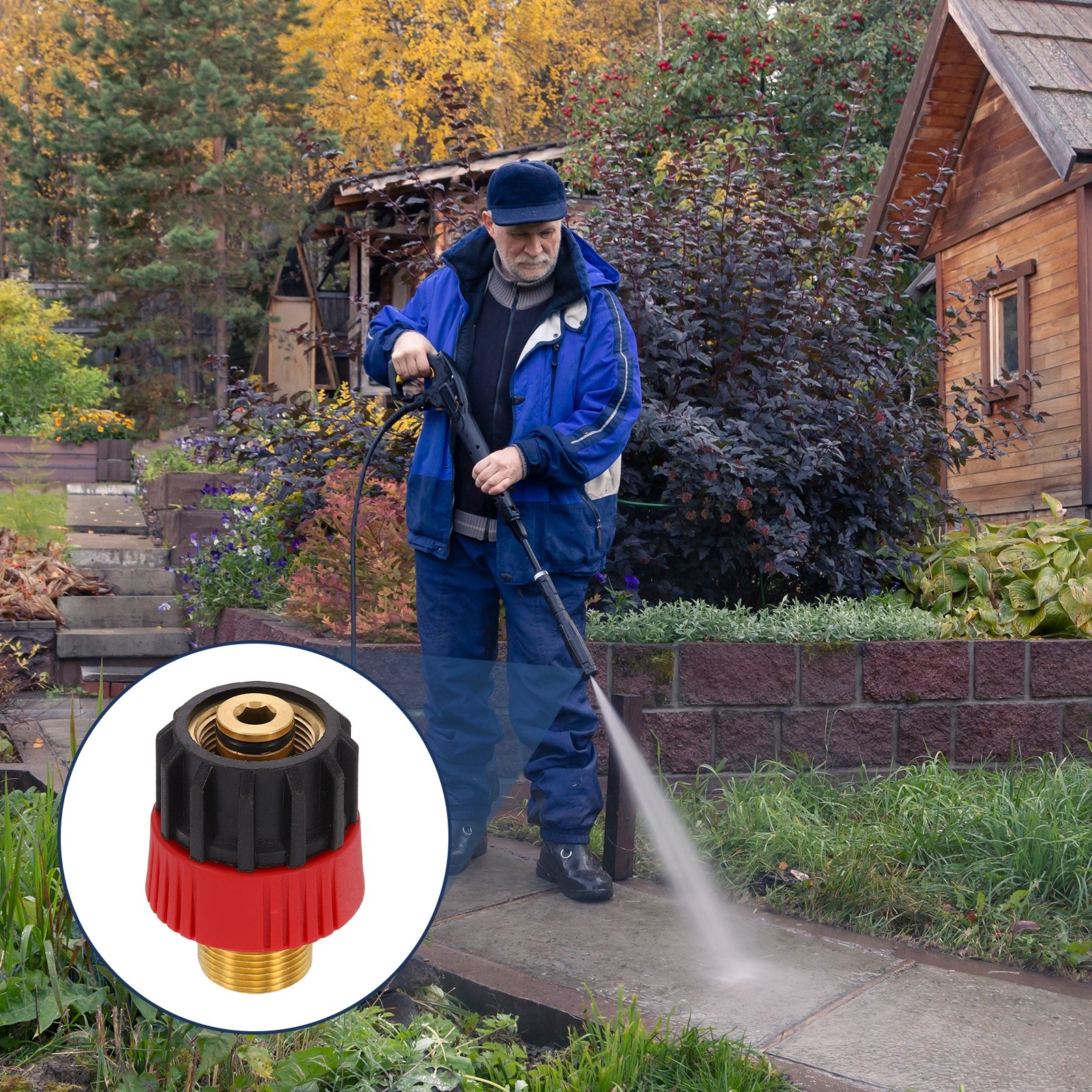 M22 15mm Male to M22 14mm Female Red Black Pressure Washer Adapter with Tape