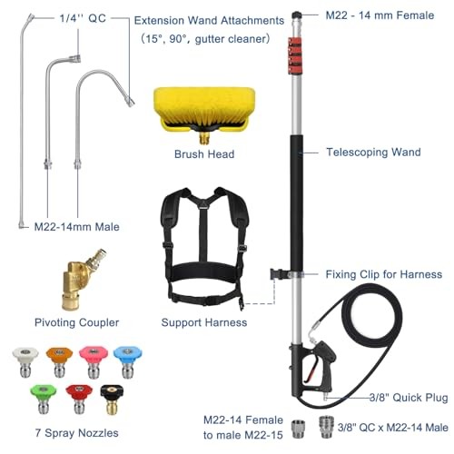 24FT Telescoping Pressure Washer Wand Kit – 2 Extension Poles, Gutter 24FT PRO