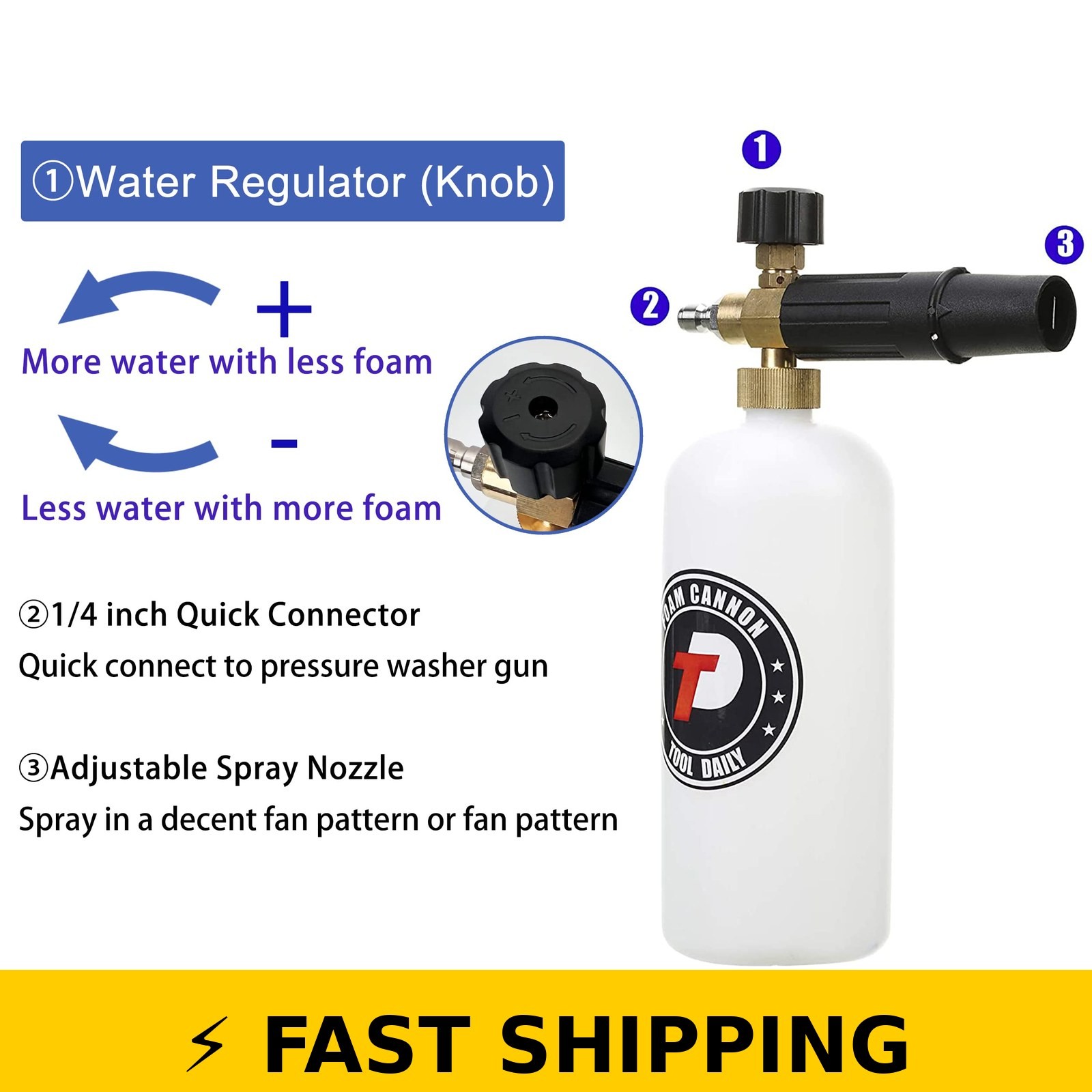 Tool Daily Foam Cannon 1L with 5 Pressure Washer Nozzle Tips