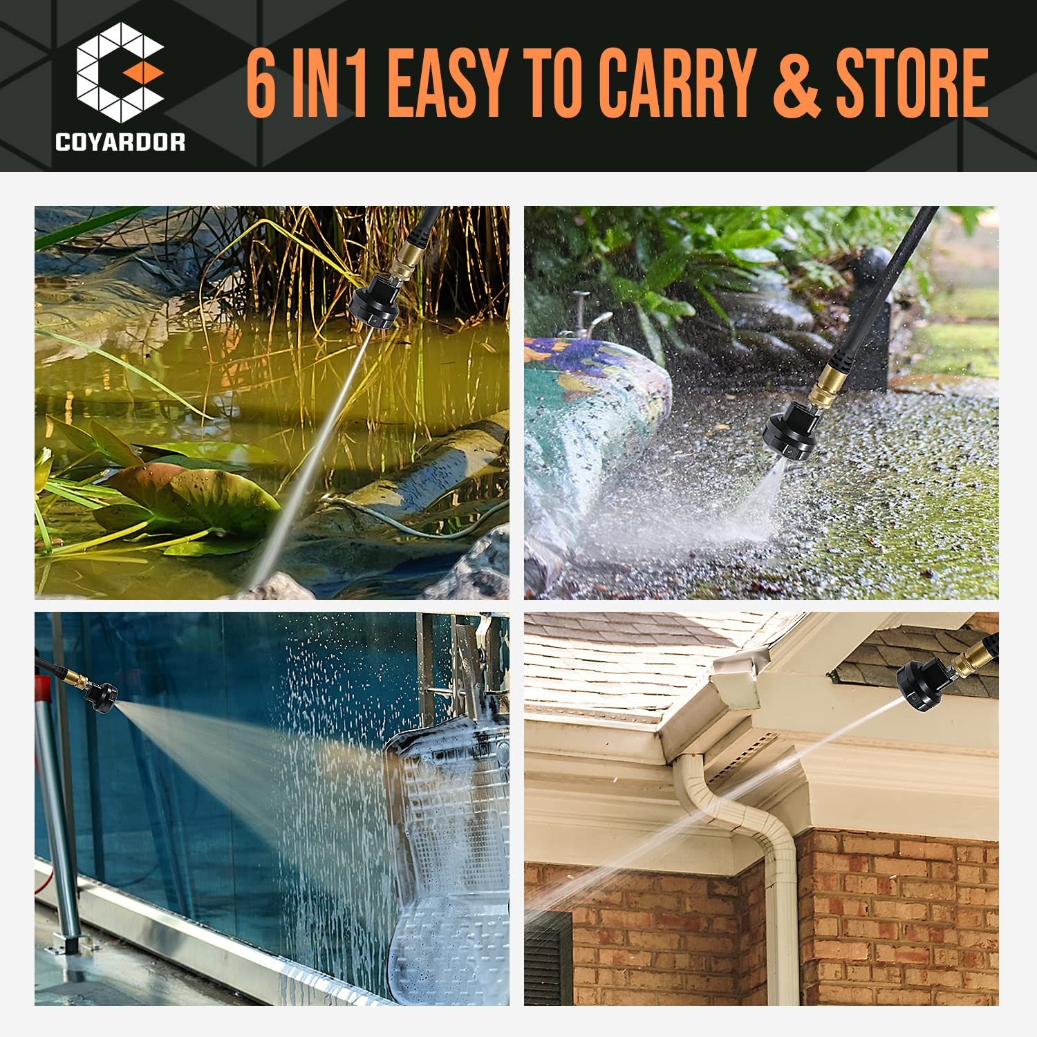 Pressure Washer Nozzle Tips 6 In 1 Quick Change Over Spray Nozzle Adjustable Pow