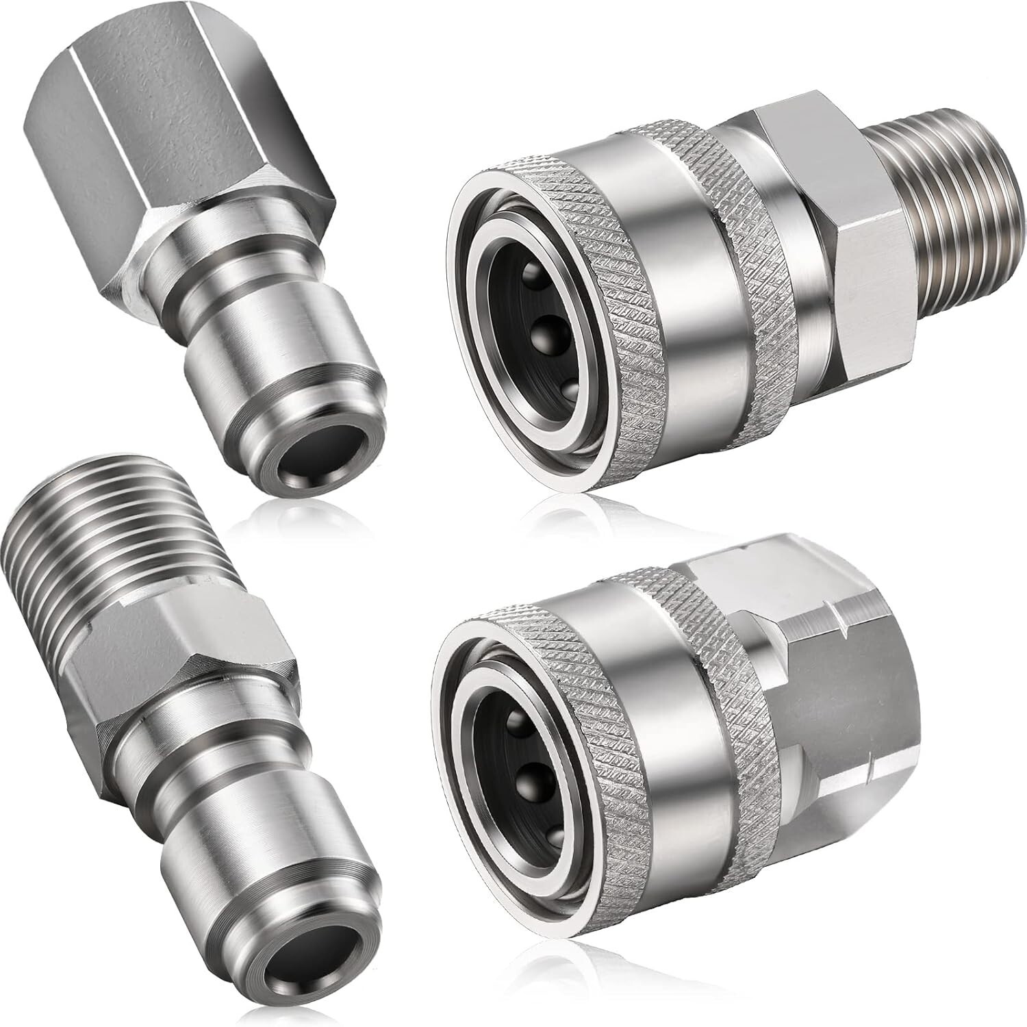 4 Sets NPT 3/8 Inch Stainless Steel Pressure Washer Adapters Set
