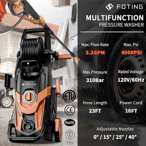 FOTING PRESSURE WASHER 4500PSI 4 QUICK CONNECT NOZZLES, HOSE & FILT – RED/BLACK