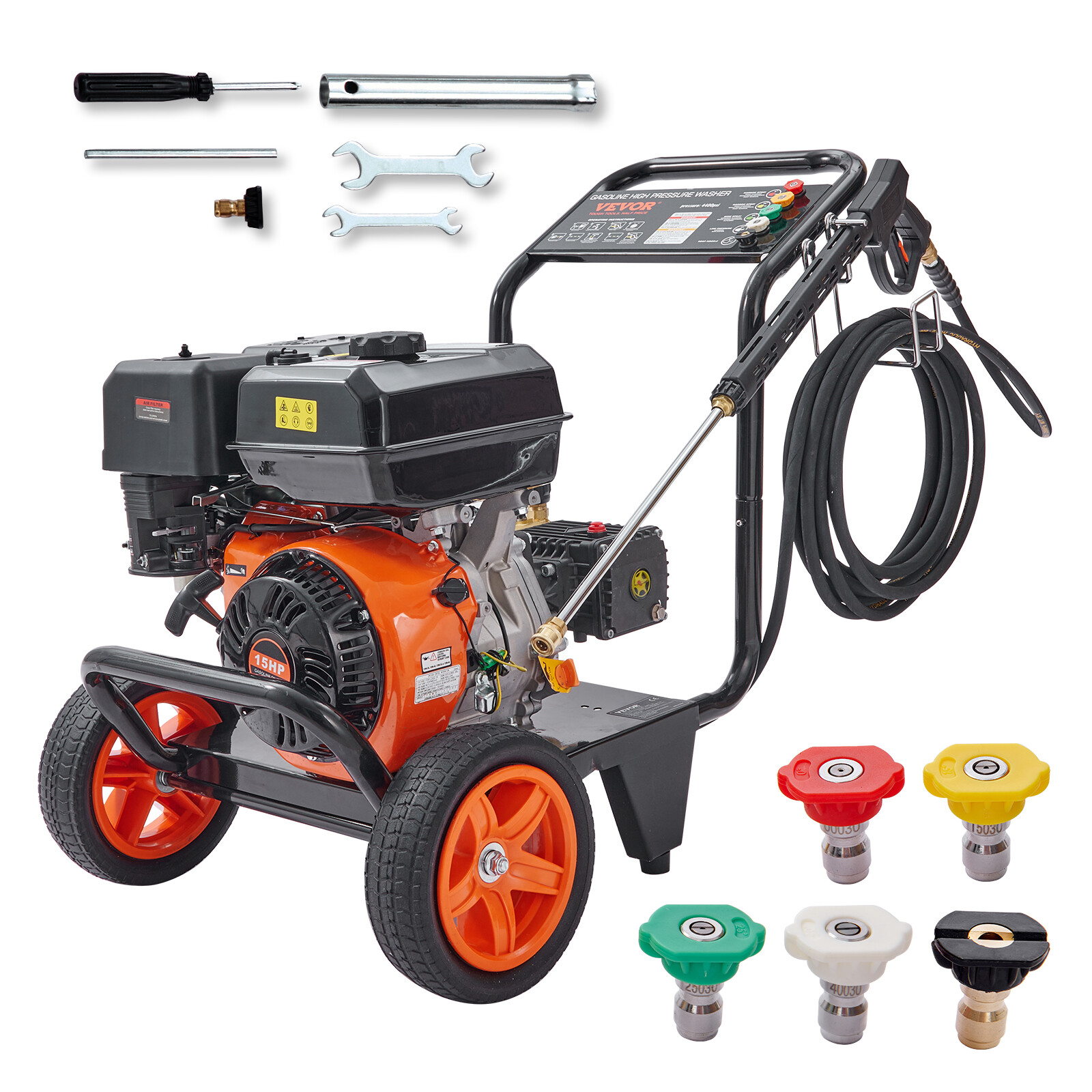 VEVOR 4400 PSI 4.0 GPM Cold Water Gas Powered Pressure Washer 390cc 5 Nozzles