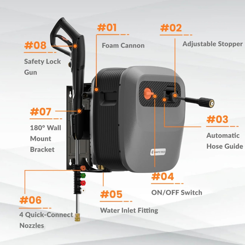 Giraffe Tools Electric Pressure Washer Max 2500 PSI Grandfalls Power Washer 65FT