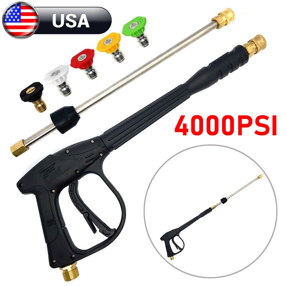 4000PSI High Pressure Power Washer Spray Gun Wand Lance Nozzle Tips Hose Kit M22