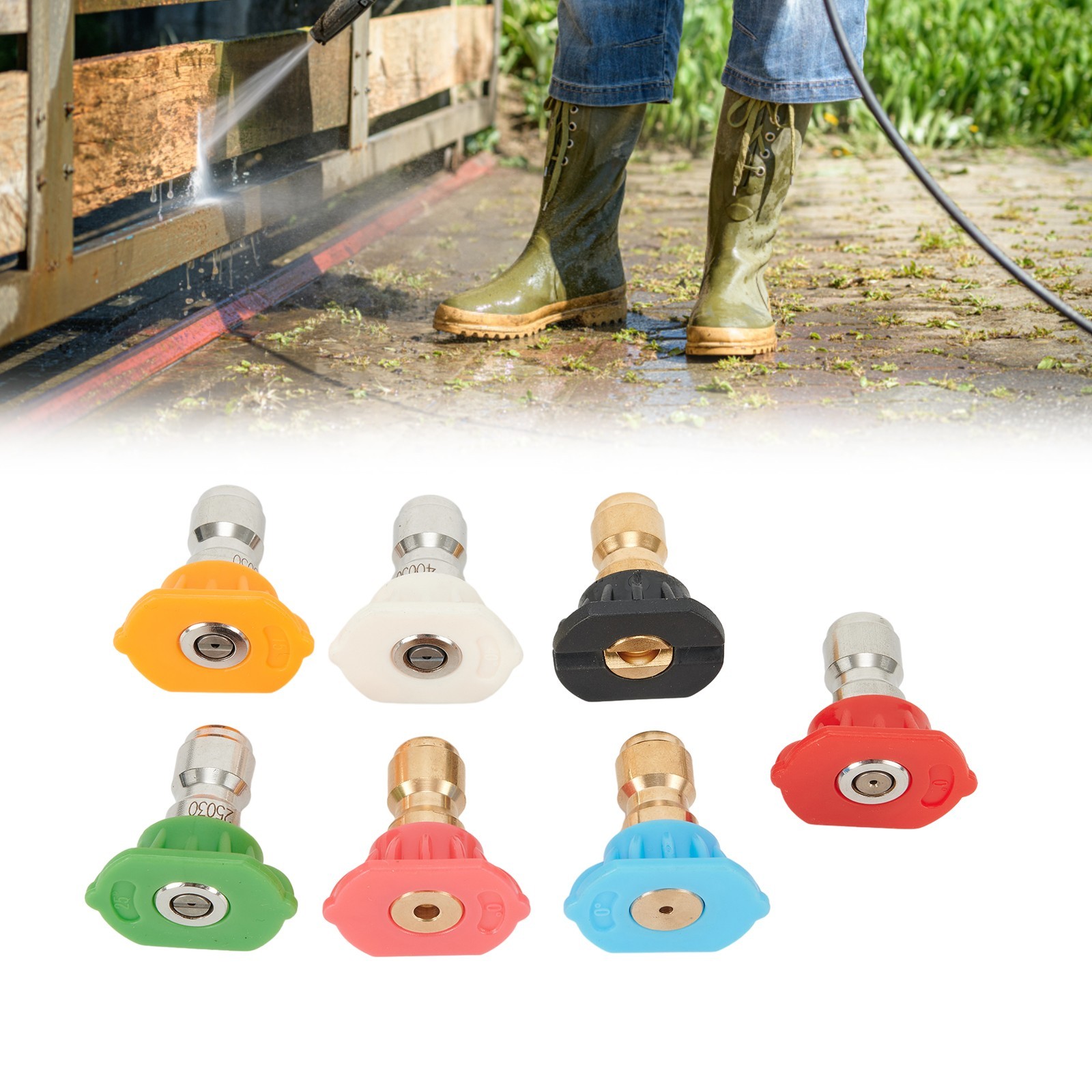 7PCS 1/4inch Pressure Washer Spray Tips Nozzles High Power Kit Quick Connect Set
