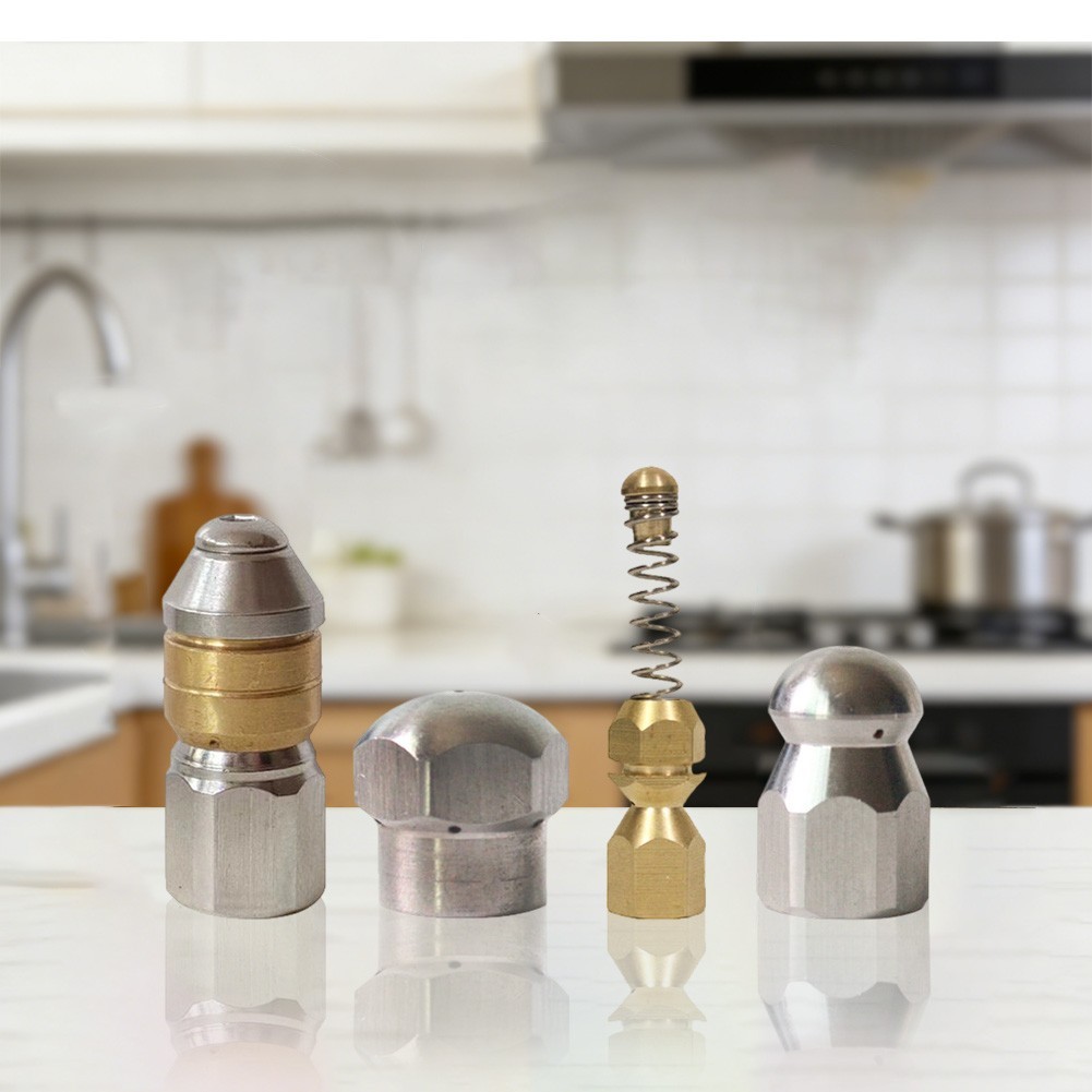 Four Nozzle Set for Pipeline Cleaning with Stainless Steel and Brass Components