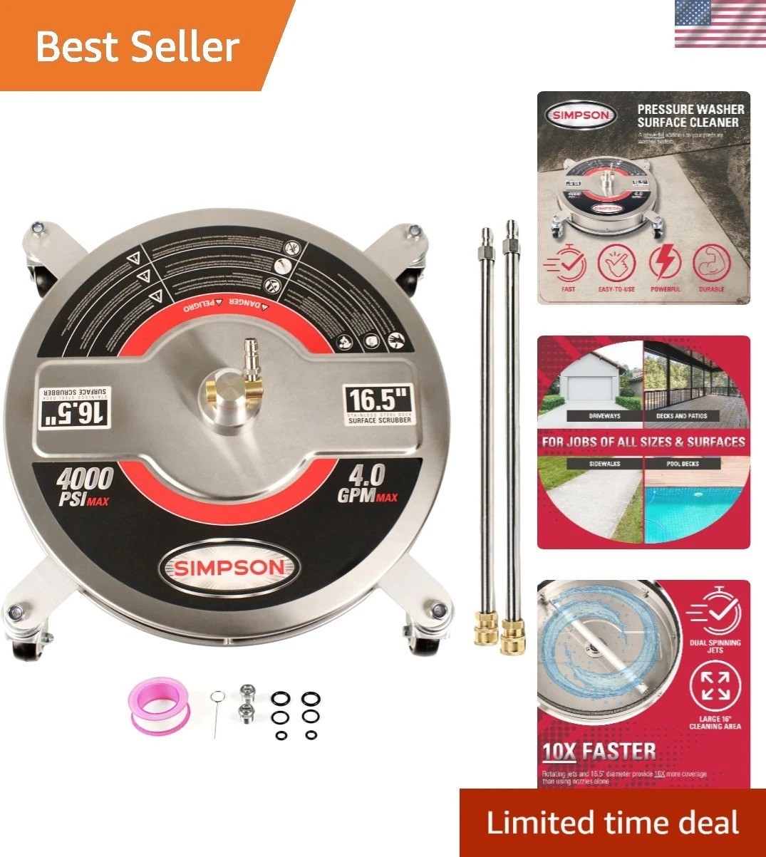 Universal 16.5″ Pressure Washer Surface Cleaner with Rotating Jets – Easy Fit