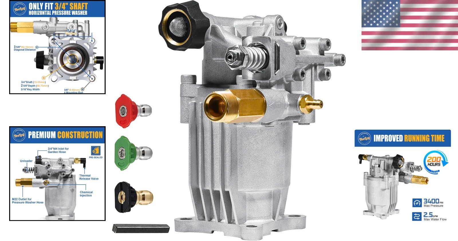 Aluminum 3/4″ Shaft Pressure Washer Pump – Easy Start, Compatible with Honda