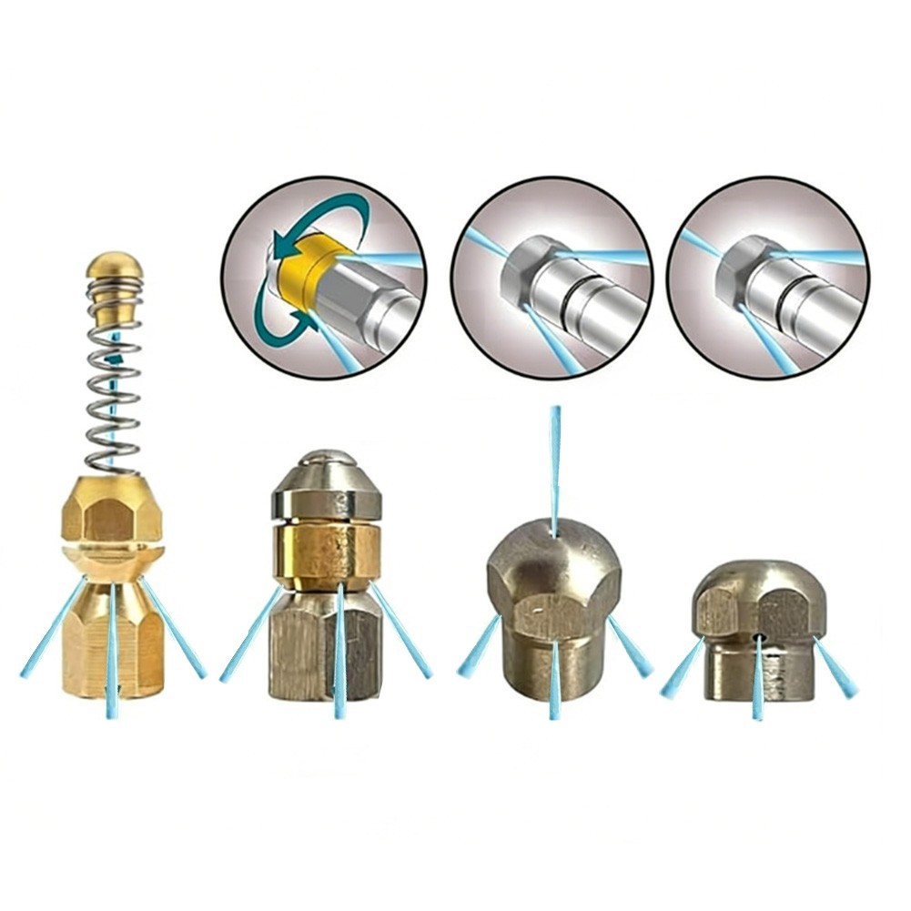 Four Nozzle Set for Pipeline Cleaning with Stainless Steel and Brass Components