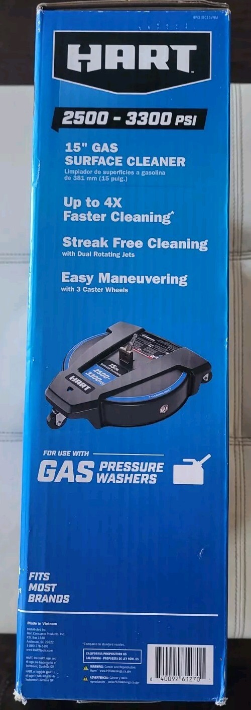 HART 15” Gas Surface Cleaner Pressure Washer Broom Caster 1/4” Attachment (NEW)