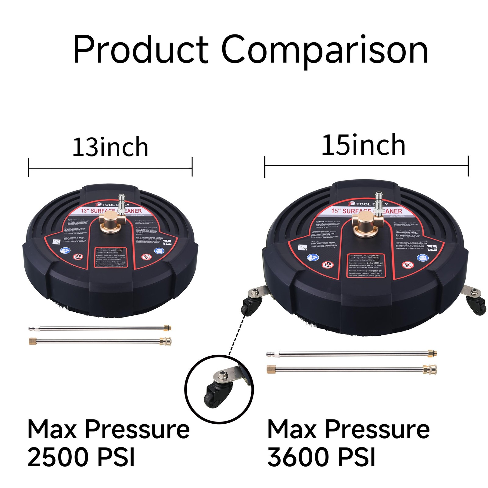 15 Inch Pressure Washer Surface Cleaner With 3 Wheels 2 Extension Wands Surface