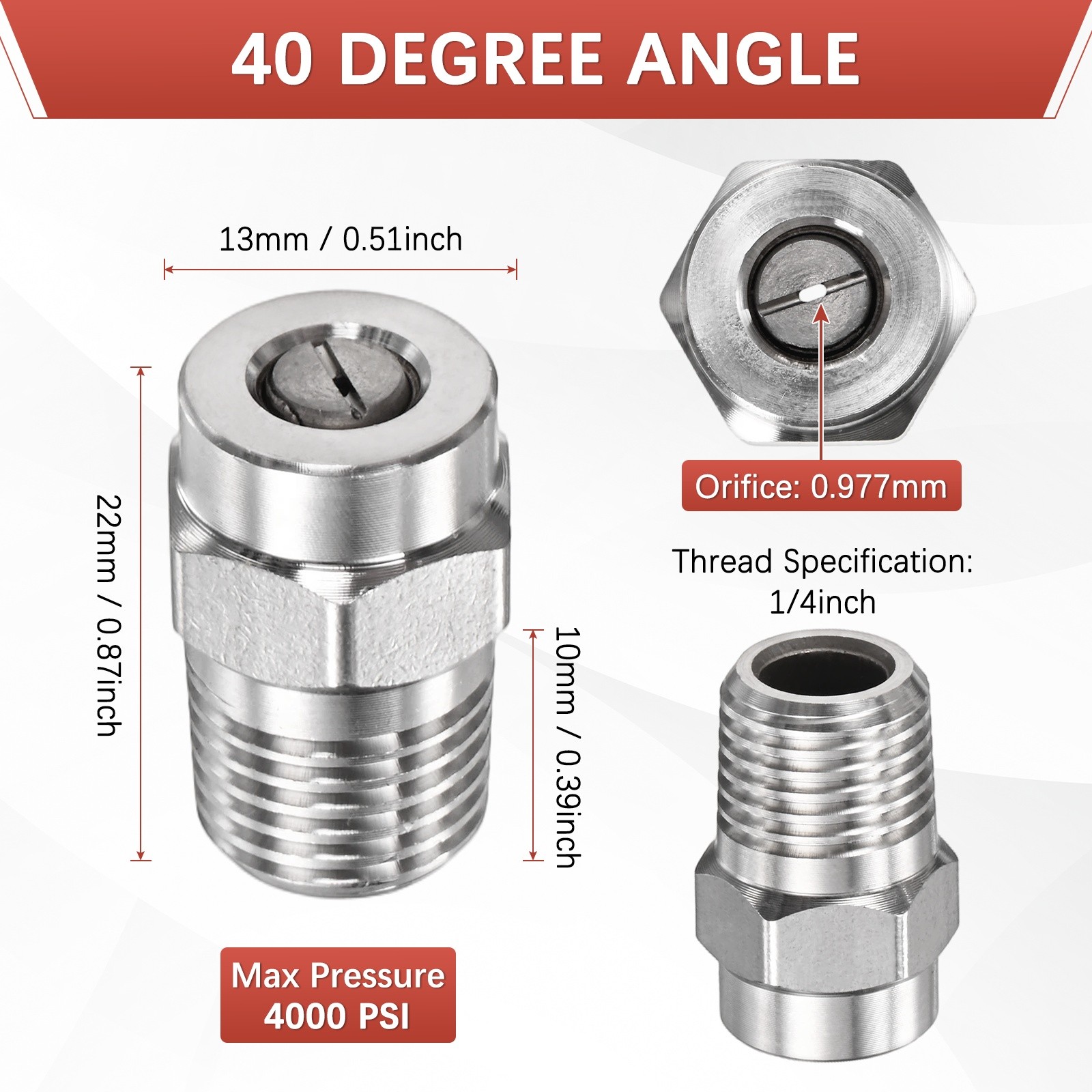 1/4″ NPT 40° Surface Cleaner Tip [2PCS] – Pressure Washer Nozzles [0.977MM Pore]