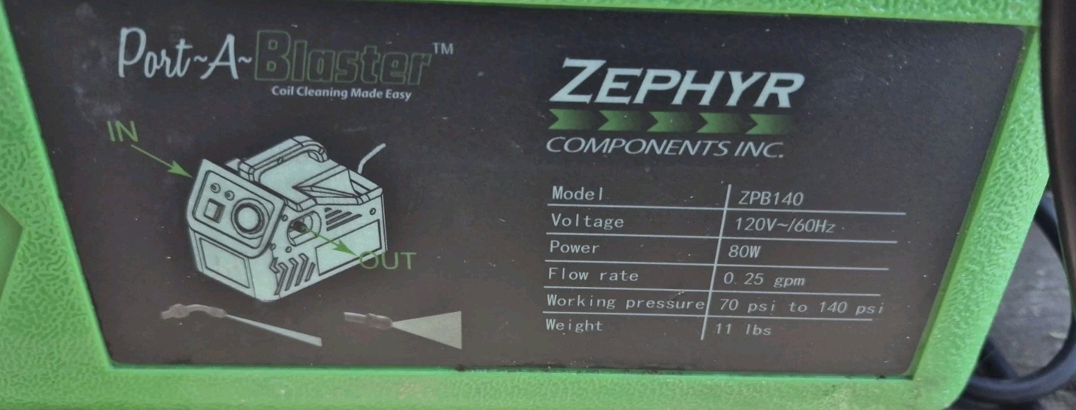 Port-A-Blaster ZPB140 Zephyr HVAC Coil Cleaning Portable Pressure Washer