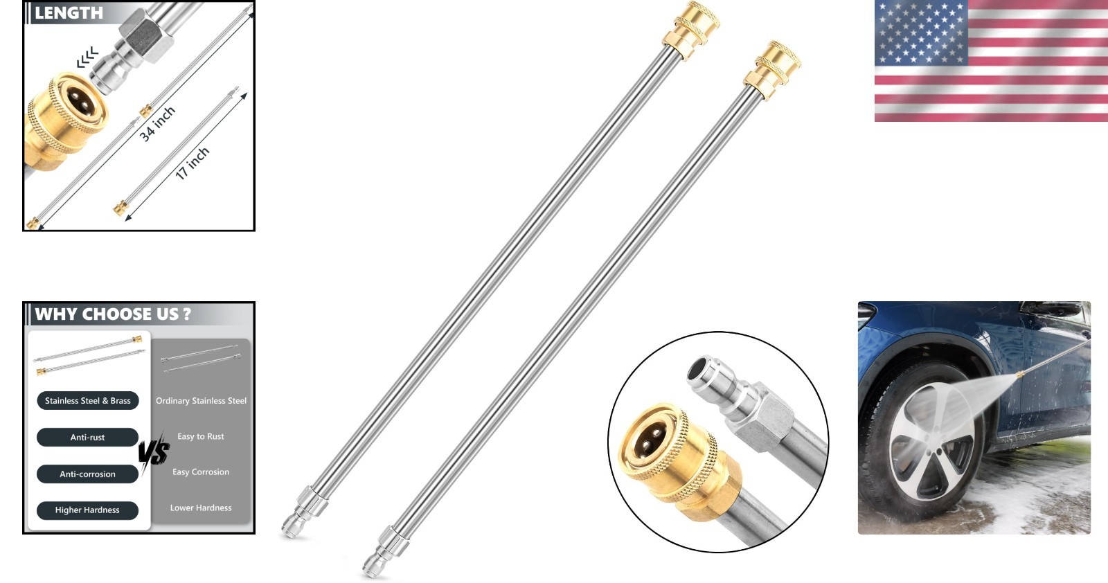Stainless Steel Pressure Washer Wands – 17 Inch Heavy Duty 2 Pack