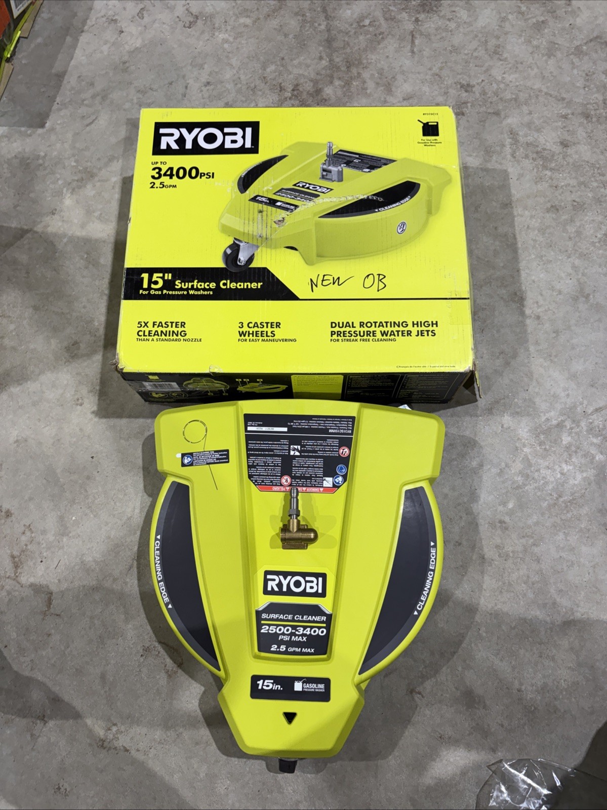 RYOBI 15 in. 3400 PSI Gas Pressure Washer Surface Cleaner with Caster Wheels