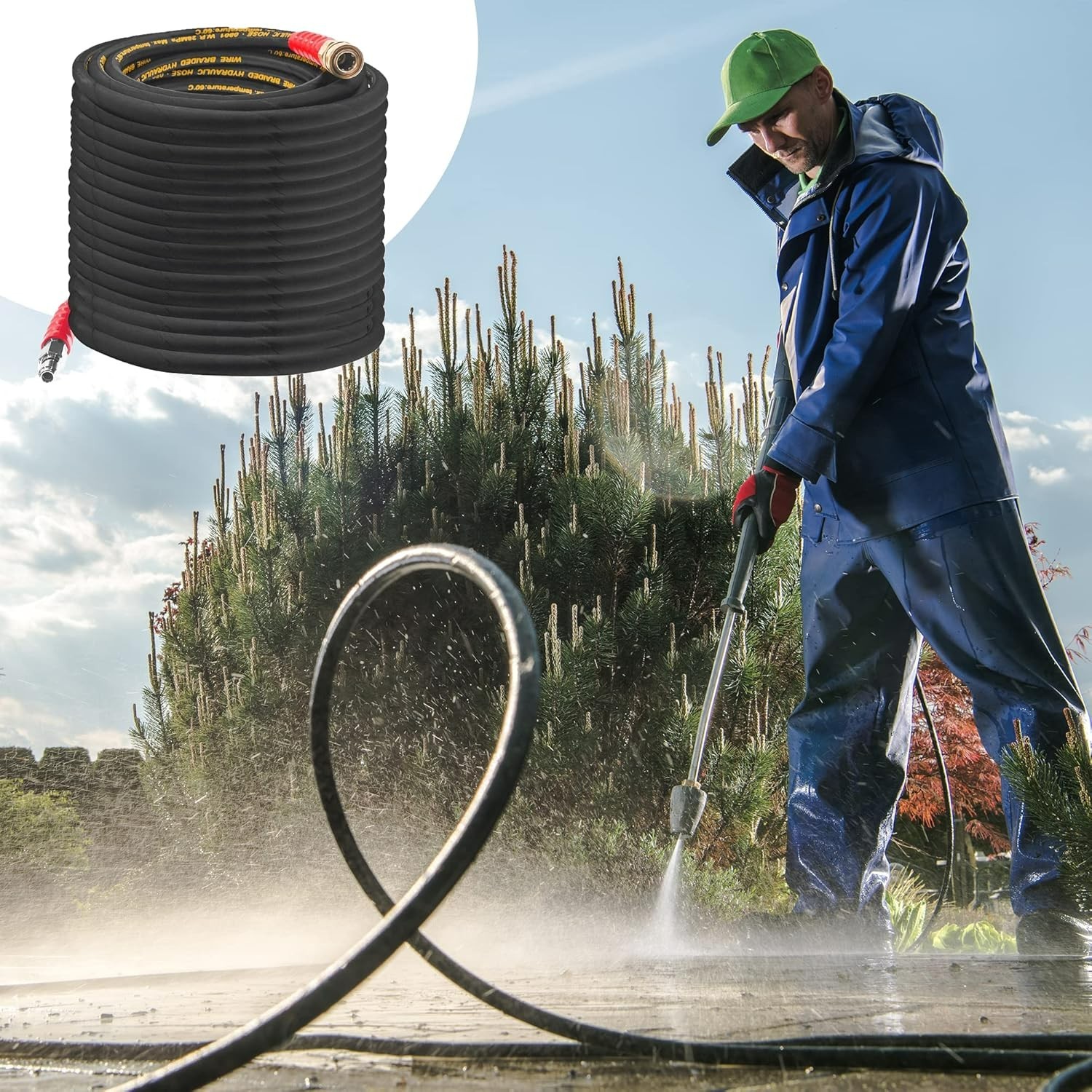 Versatile 50FT Power Washer Hose – 3/8 Quick Connect, Ideal for Home & Business