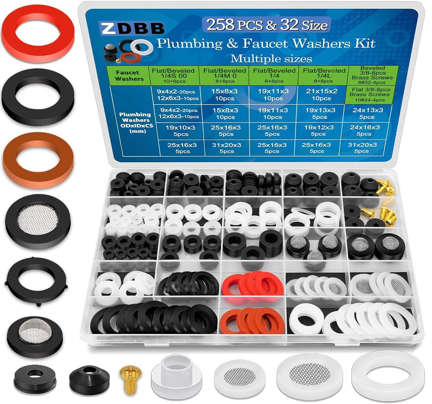 258 Pcs 2-In-1 Spigot Washer & Hose Gasket Kit for Assorted Outdoor Faucet Garde