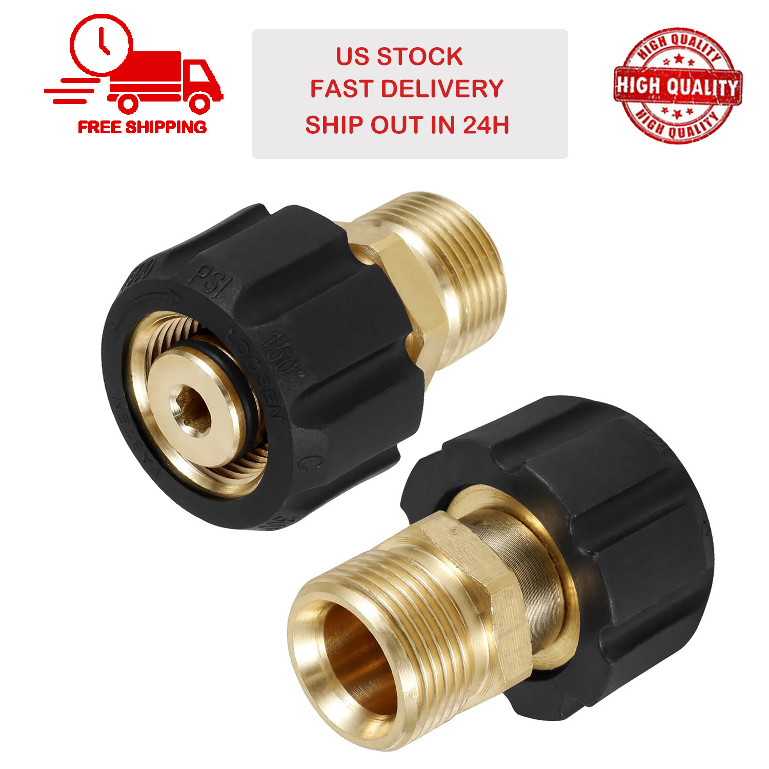 2PACK High Pressure Washer Brass Adaptor: M22 Female to M22 Male 15mm to 14mm