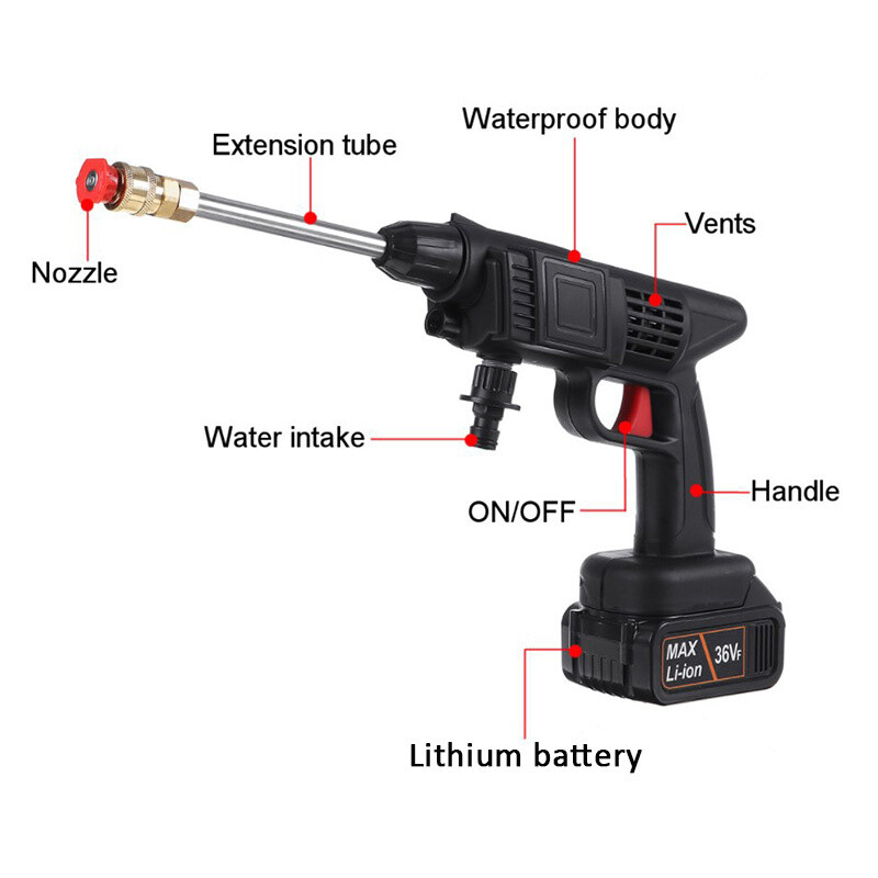 Portable Cordless Electric High Pressure Water Spray Gun Car Washer Cleaner Tool