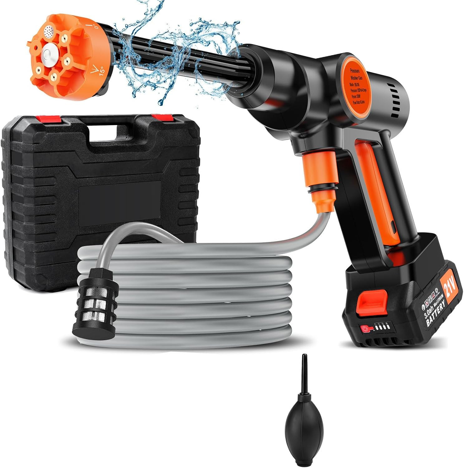Cordless Handheld Washer Brushless Motor, 6000Mah Battery Operated Car Washer 6-