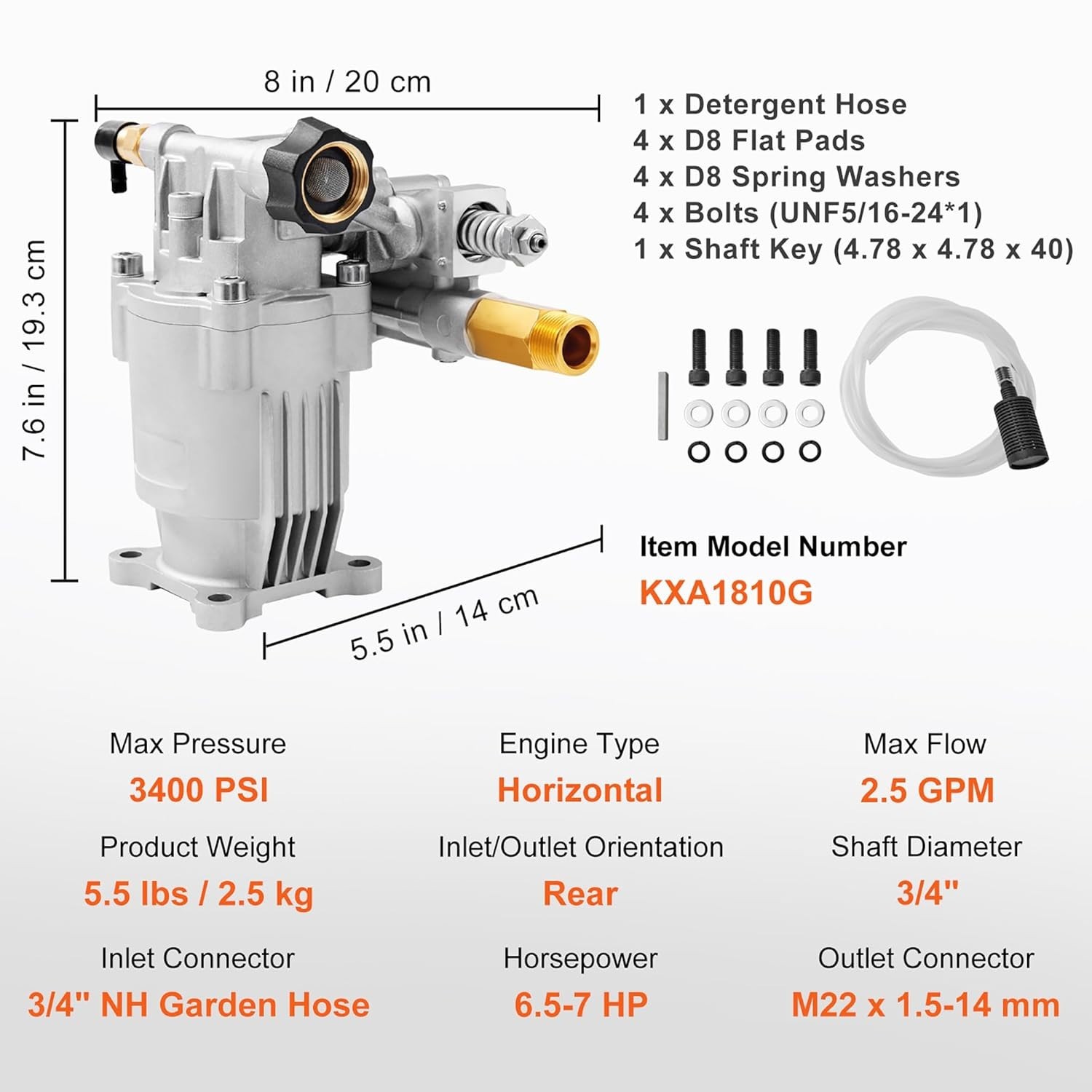 3400 PSI, 2.5 GPM Pressure Power Washer Pump 3/4 Horizontal for Honda Simpson