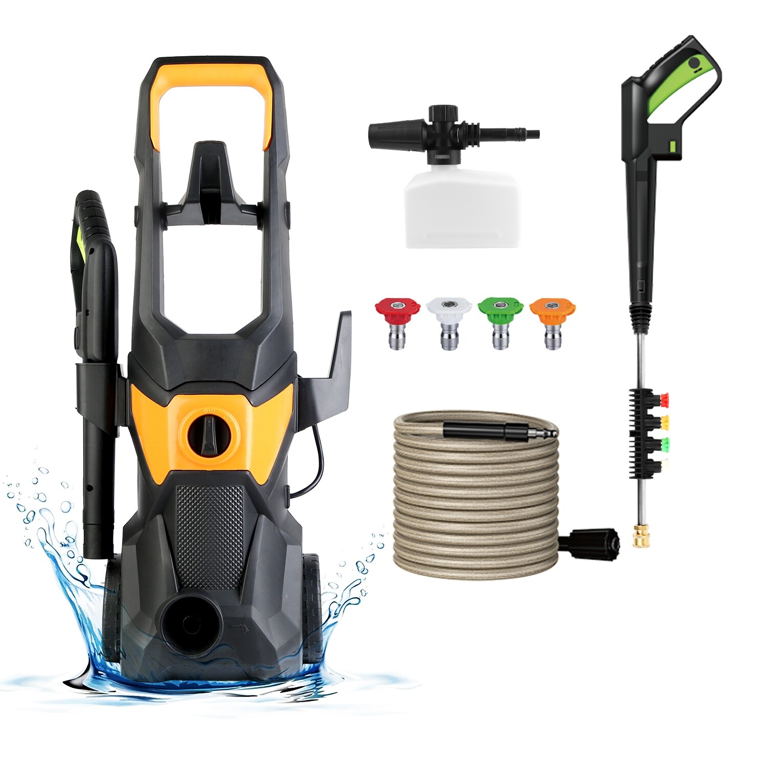 Portable Car Power Washer with Spray Gun 4 Nozzles Foam Cannon Holders for Deck