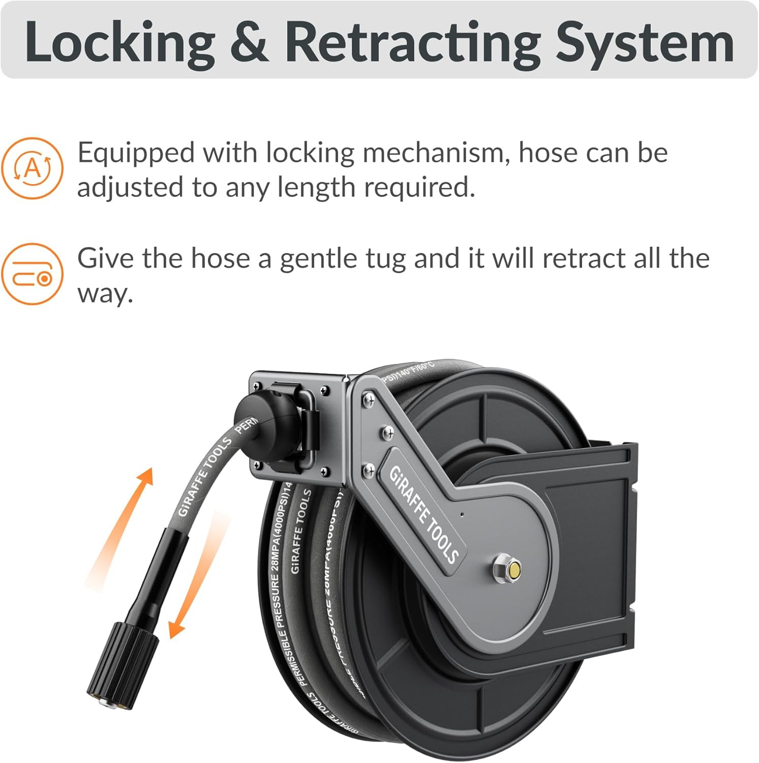 Pressure Washer Hose Reel 60Ft, Heavy Duty Steel Power Washer Reel, Retractable