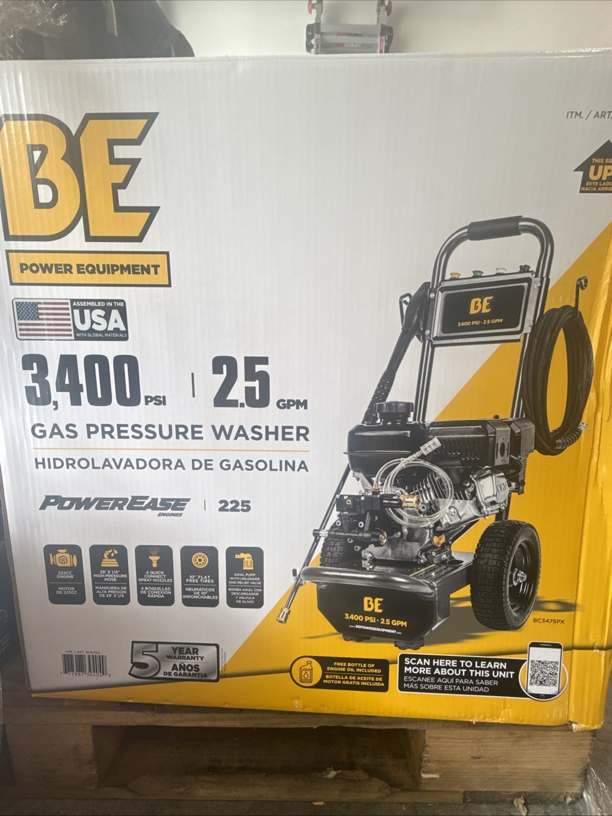 BE Power 3400 PSI 2.5 GPM Gas Pressure Washer 223cc Cold Water Axial Pump