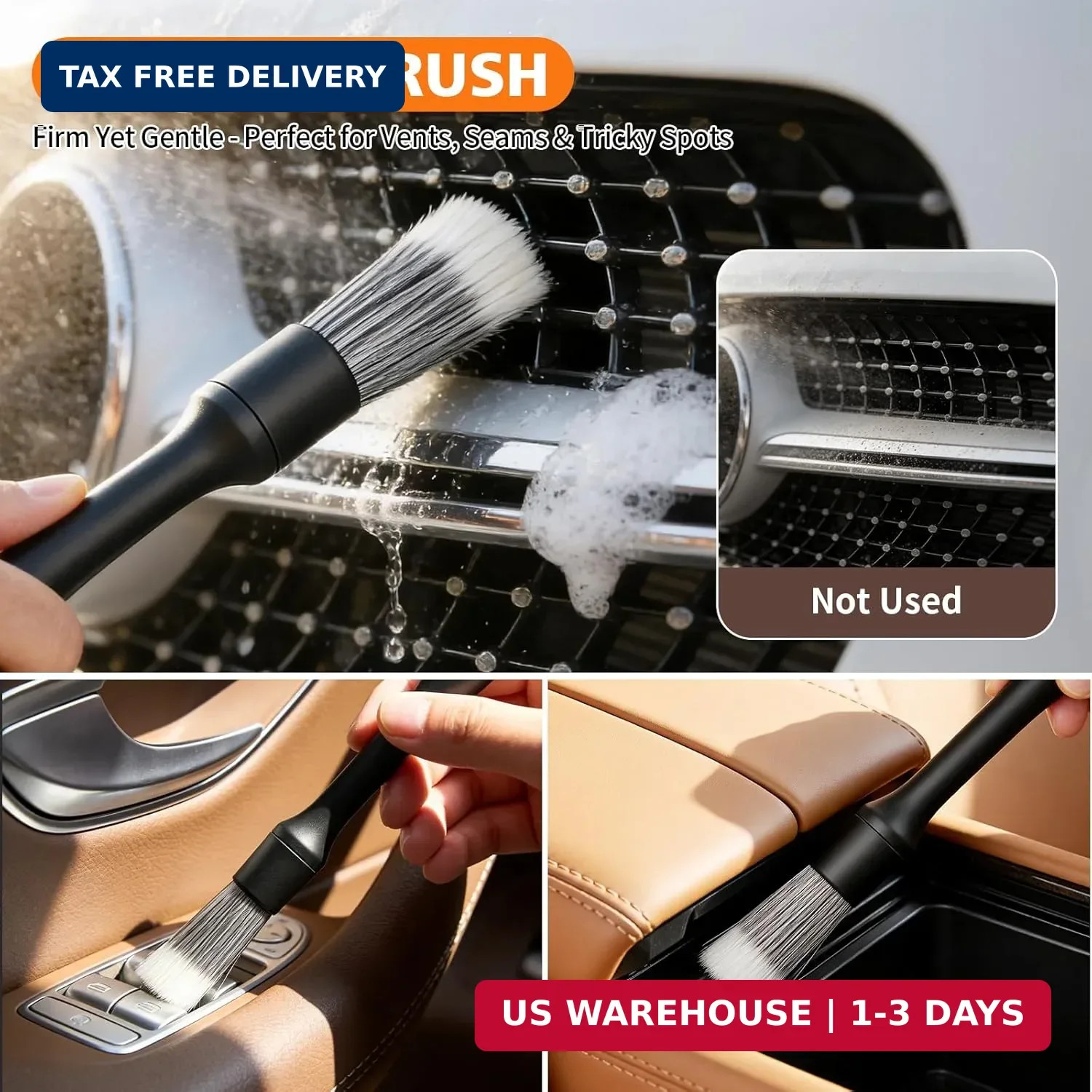 8PCS Car Detailing Brush Set, Ultra Soft Boars Hair Car Interior Detailing Brush