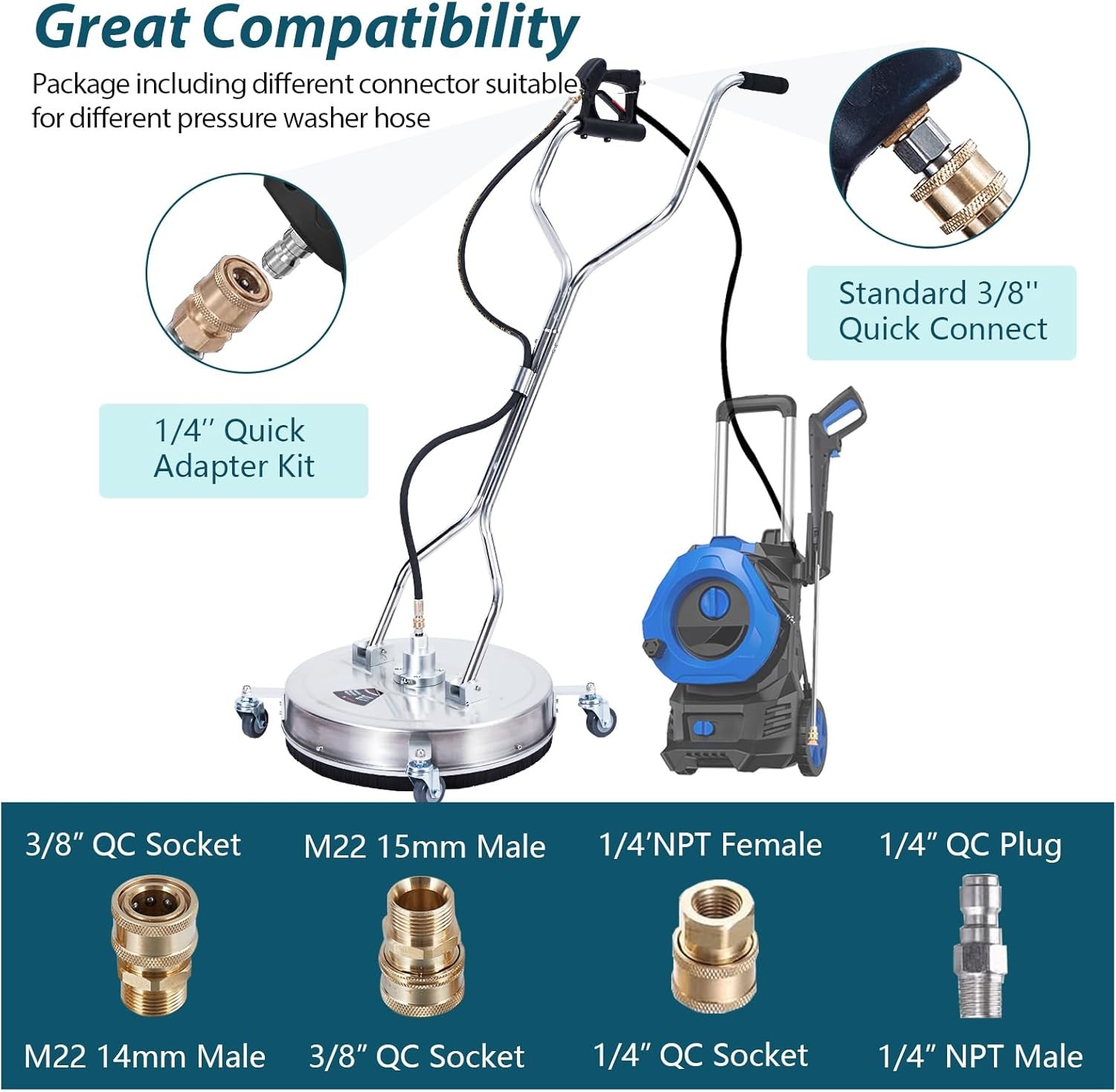 20″/24″ Stainless Steel Power Pressure Washer Surface Cleaner 4000PSI w/ Handle