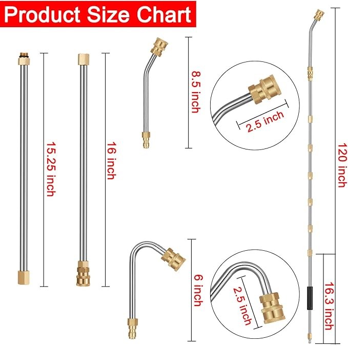 Sun Joe 7-Piece Pressure Washer Accessory Set – 10Ft Replacement Lance, Curved..