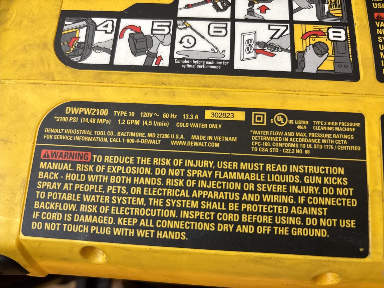 PARTS OR REPAIR DeWALT 2100 PSI 1.2 GPM 13 Amp Electric Pressure Washer DWPW2100
