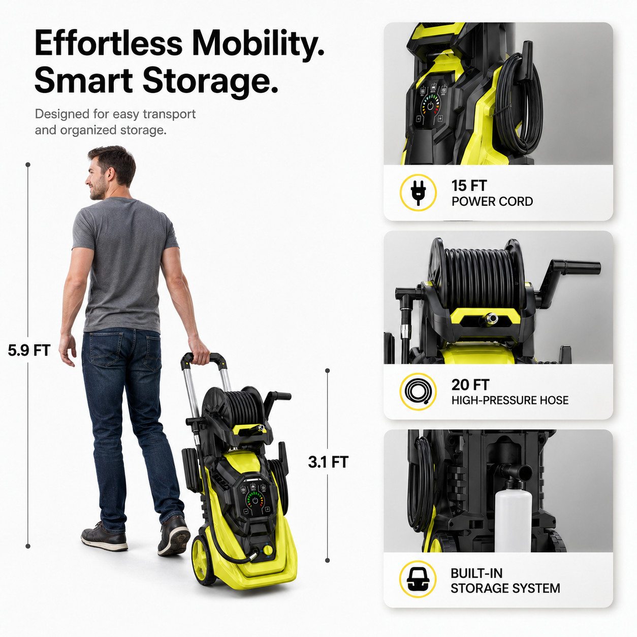 Electric Pressure Washer 4500PSI 3.0GPM with Adj-15-Level Touch Screen For patio